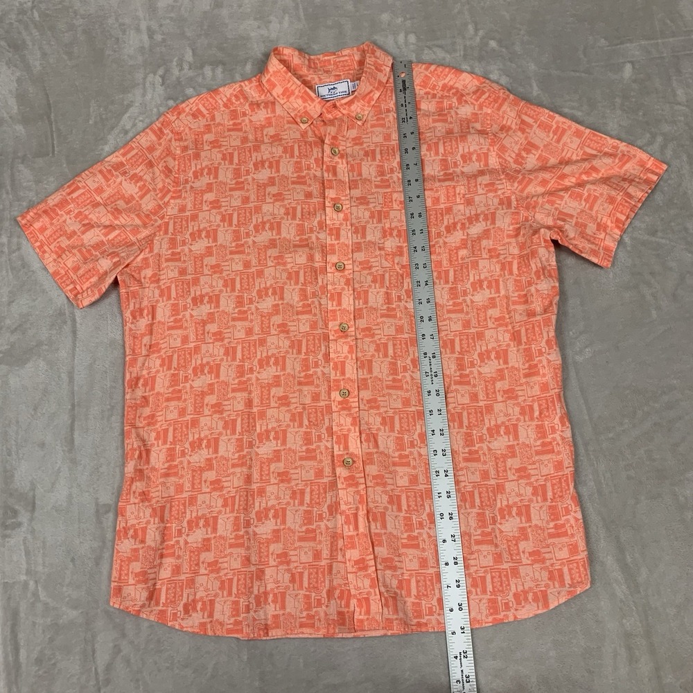 Southern Tide Shirt Mens Large Orange Drink Pattern Short Sleeve Linen Blend - Picture 3 of 6